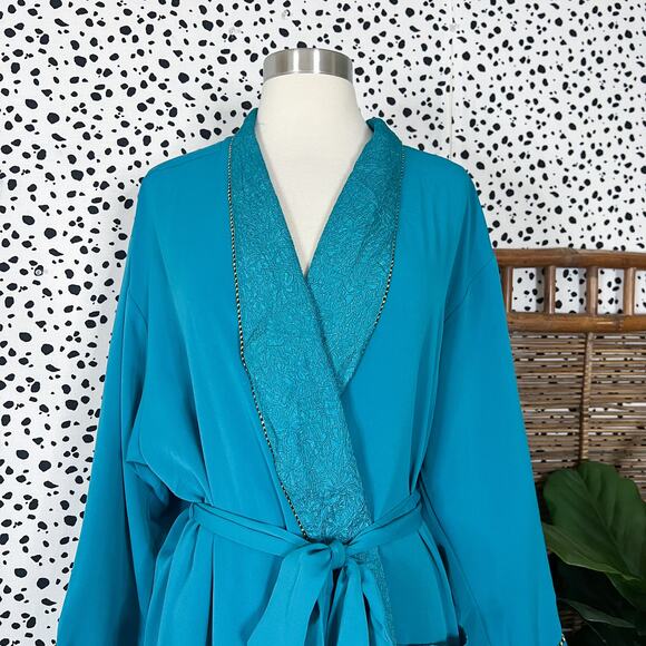 Victoria’s Secret | 90s Vintage Gold Label Turquoise Blue Midi Length Robe XS - Picture 3 of 10